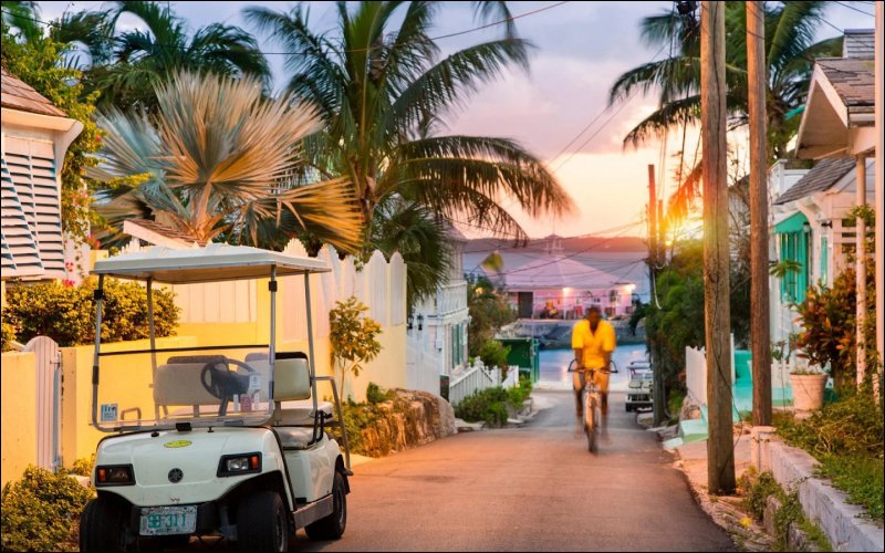 Harbor Island resort at sunset, with a serene and beautiful evening ambiance.