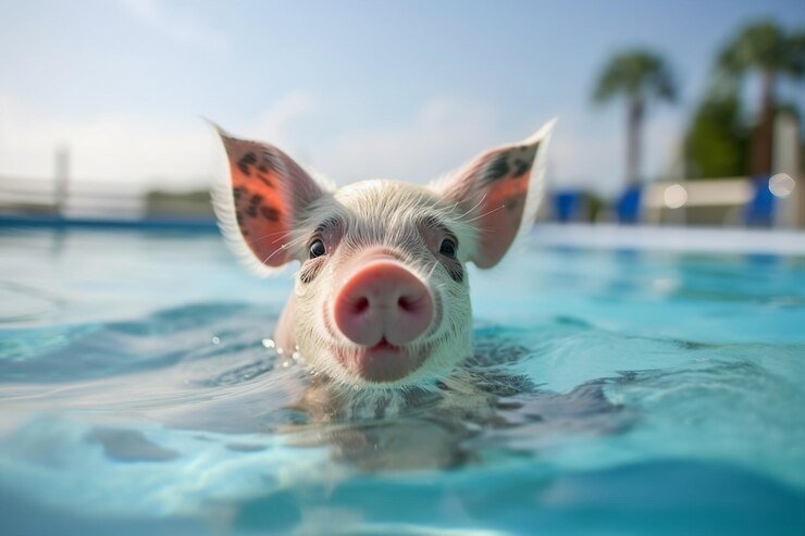 swimming with pig